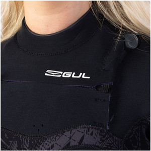 2024 Gul Womens Response FX 5/4mm Chest Zip Wetsuit RE1265-C1 - Preto / Palma quebrada